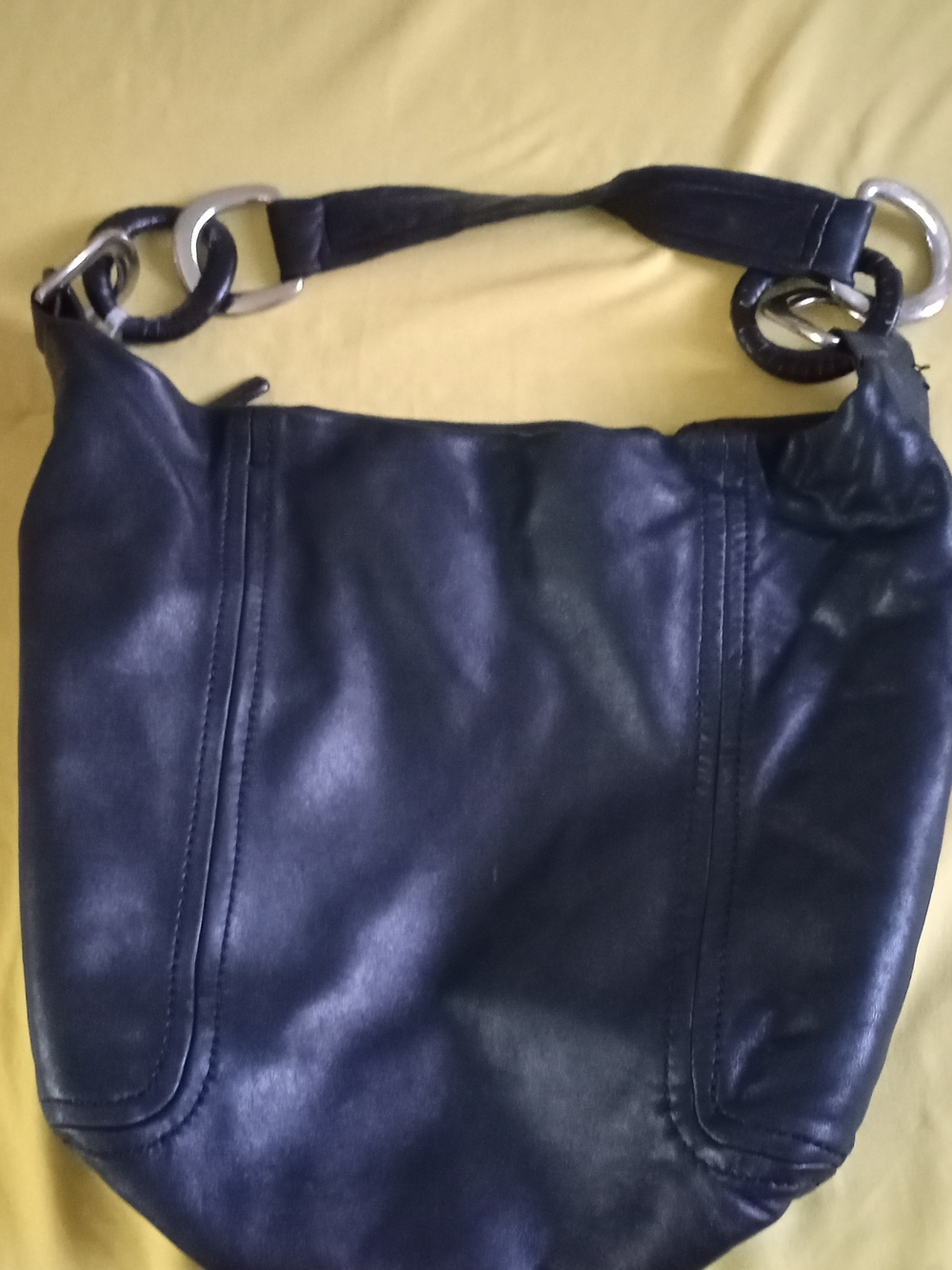 Michael KorrsBlack Leather Shoulder Bag with Silver Rings